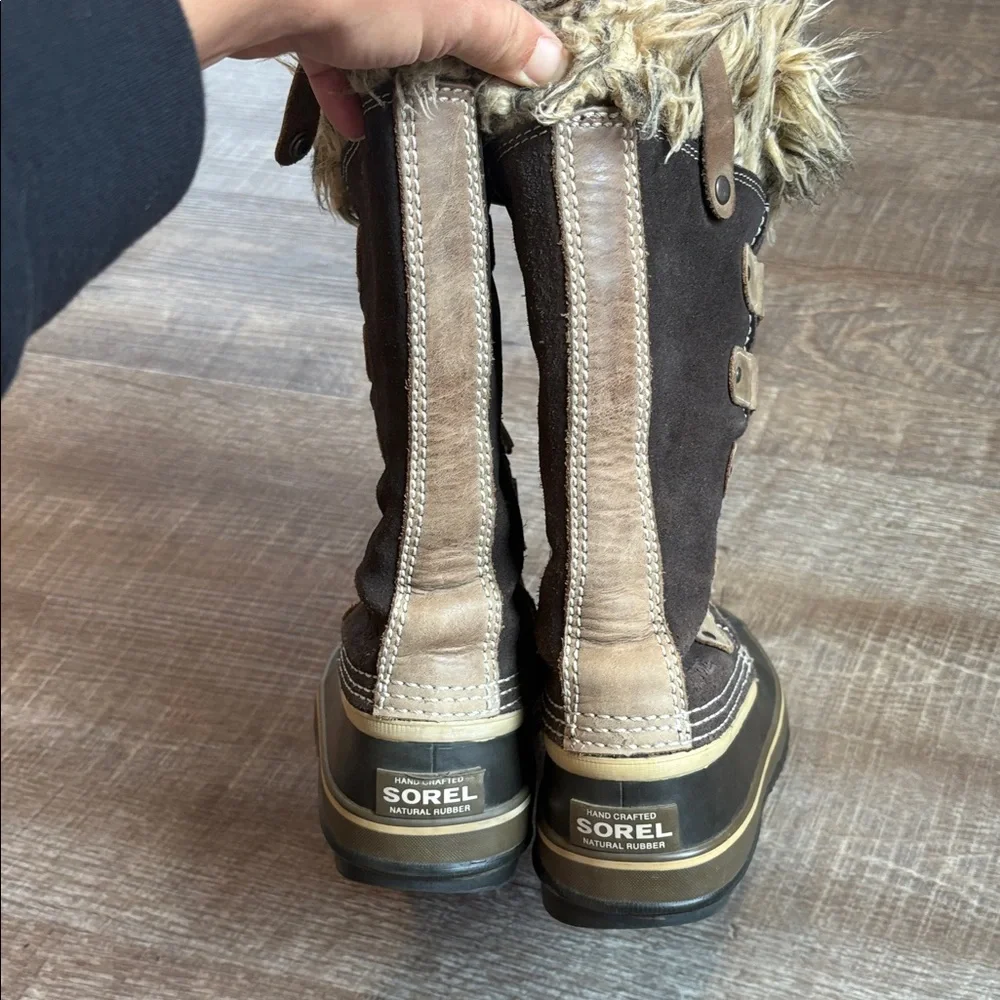 Sorel Joan of Arctic Snow Boots Women’s 7 Chocolate Waterproof Leather READ